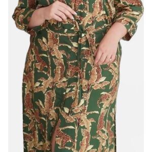 NWOT!! Escapada Living Allegra maxi shirtdress in gold cheetah palm